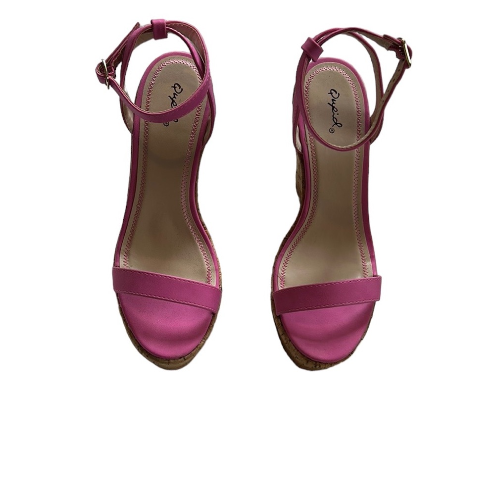 Qupid Pink Strappy Wedge Sandals
